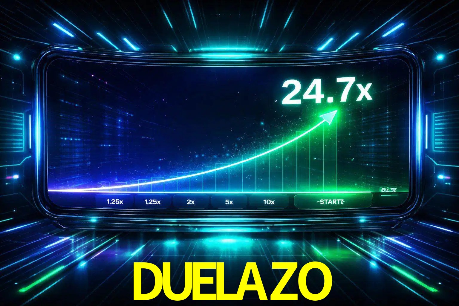 Una pantalla moderna de juego estilo crash con multiplicadores ascendentes, visuales de neón y una interfaz intensa enfocada en la acción.